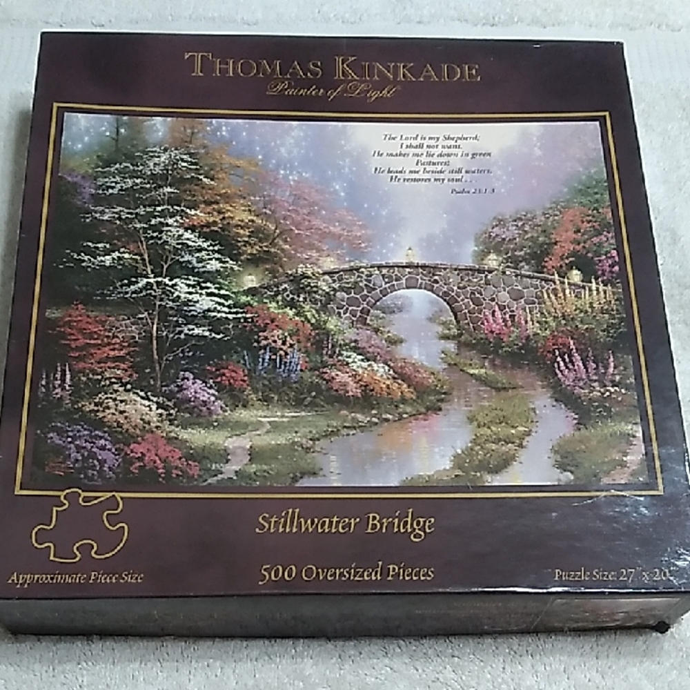 Thomas Kinkade Stillwater Bridge Floral River Scene